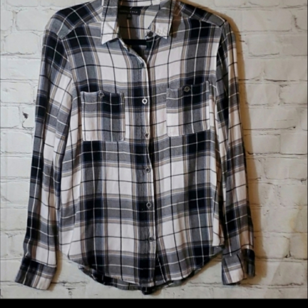 Kendall & Kylie Black & White Plaid Cozy Flannel Shirt
